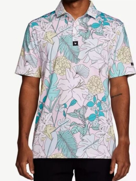 Bad Birdie Other - Bad Birdie Men's The Garden's Polo in Pastel Pink and Teal